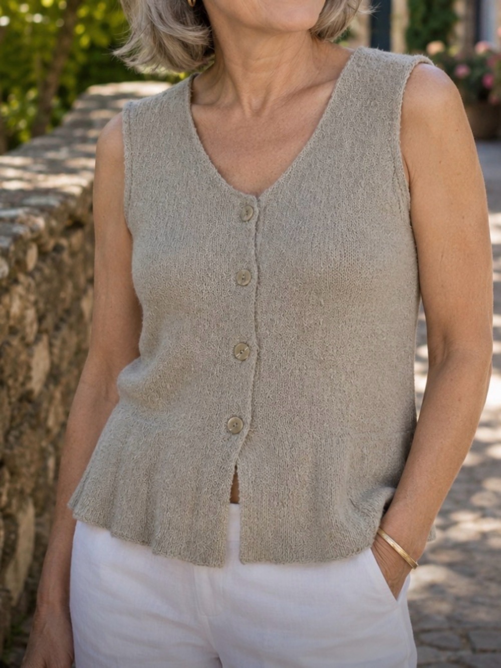 Flax by Angelheart Tan Cotton Blend Sweater Vest TopBoho Minimalist Size M/L